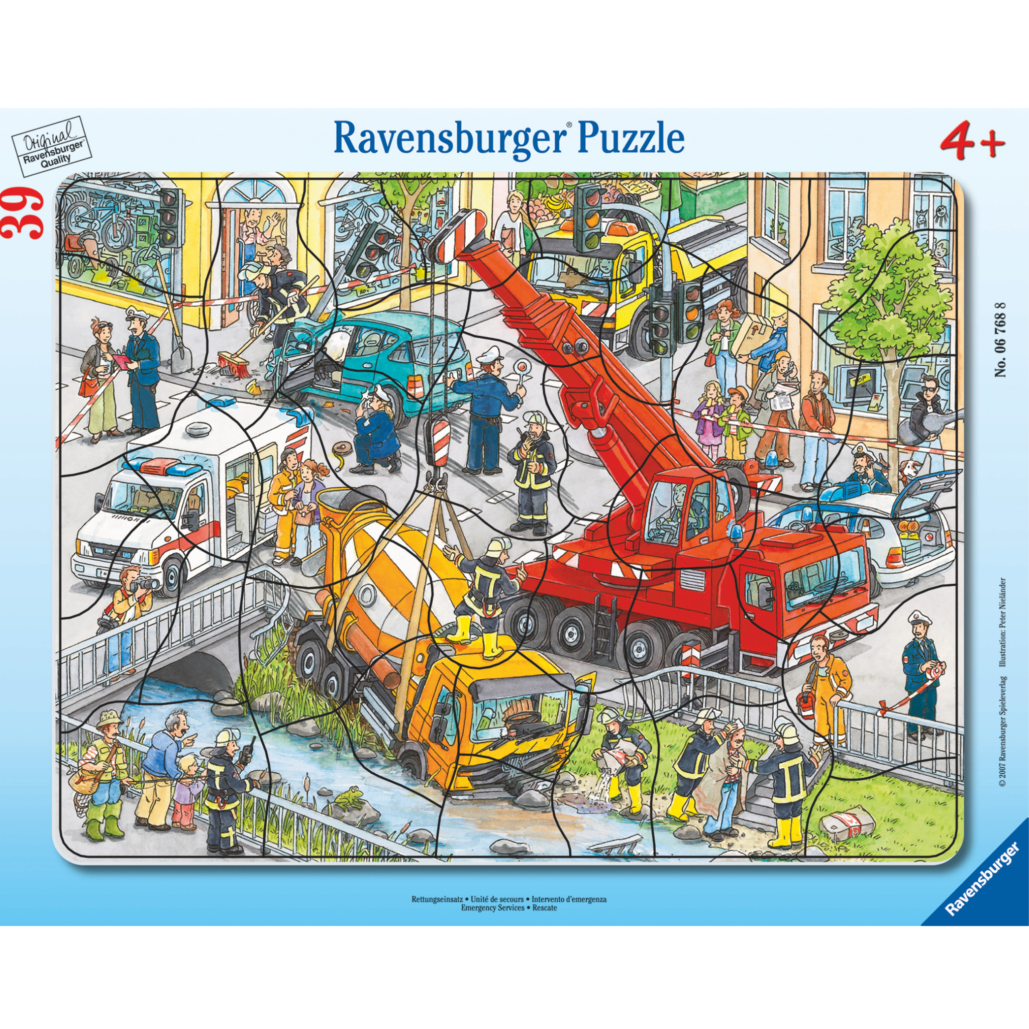 Nødhjelp rammepuslespill eske med 39 brikker og spennende nødhjelpsscener